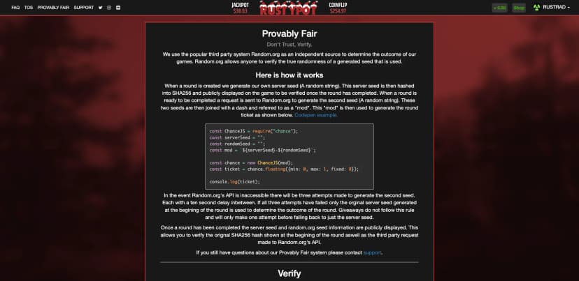 Rustypot Provably Fair
